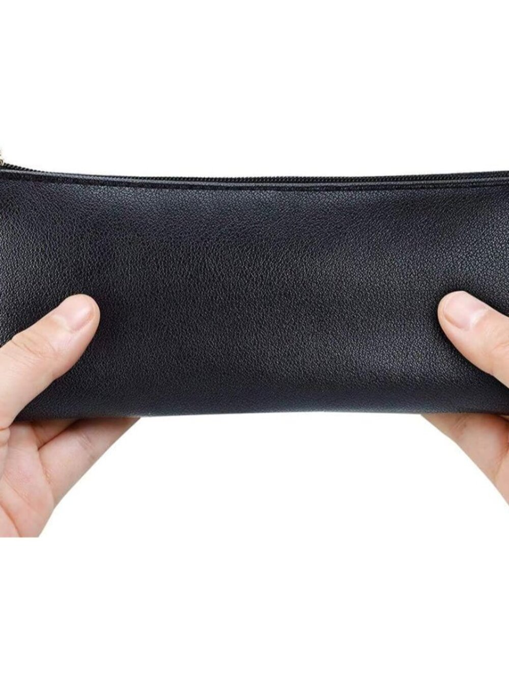 PU Leather Pencil Case, Small Zipper Pouch, Black